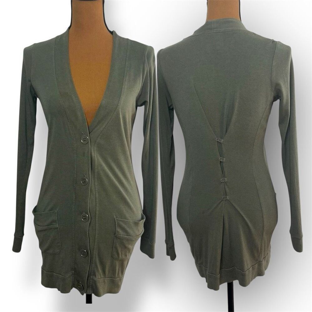 Pink Rose, Olive Green Button Front Cardigan, Button Cinched Back, Women’s Small